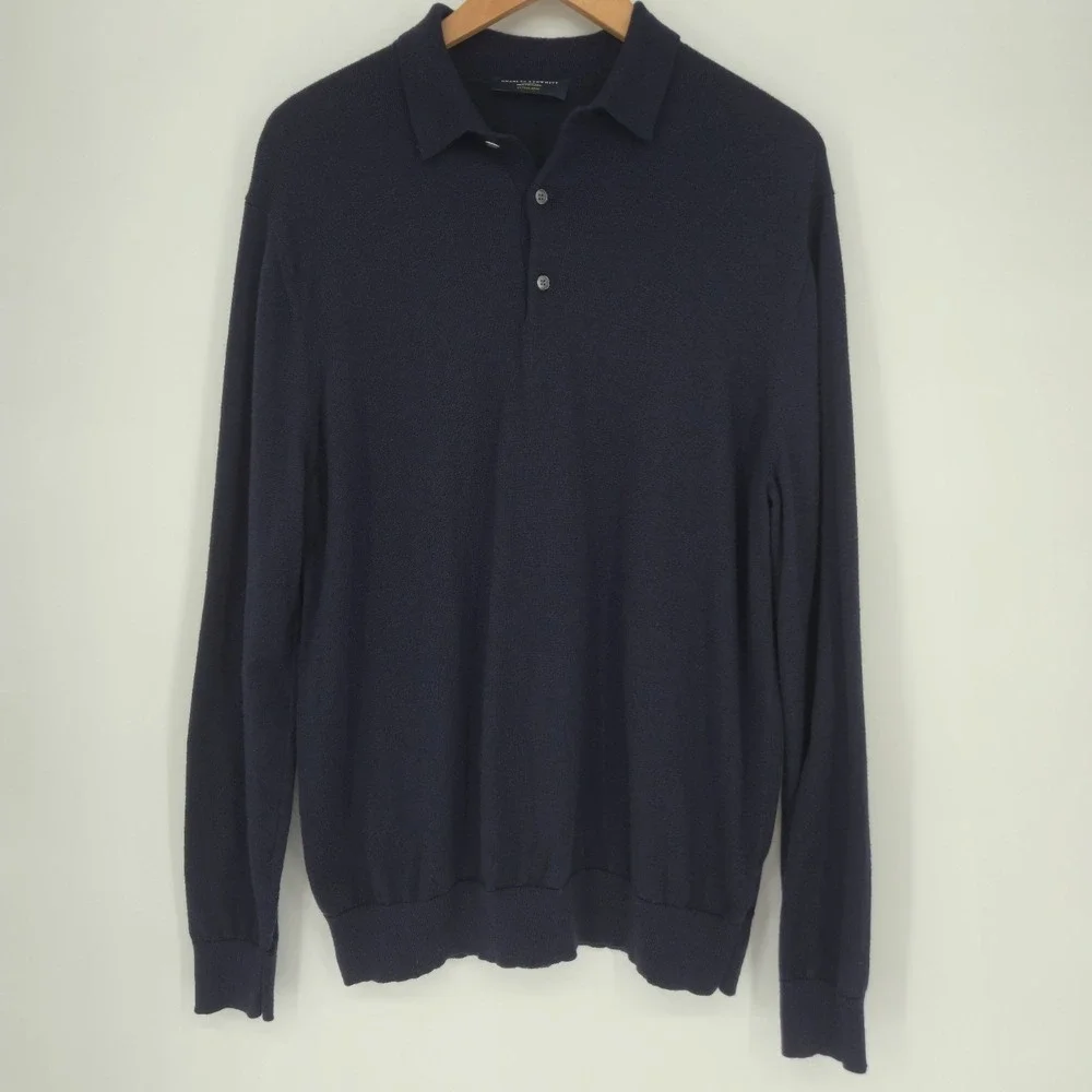 Charles Tyrwhitt Merino Wool Polo Sweater Navy Blue XL Men's Luxury Knit